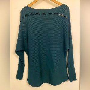 1. State teal sweater with cutouts (S)